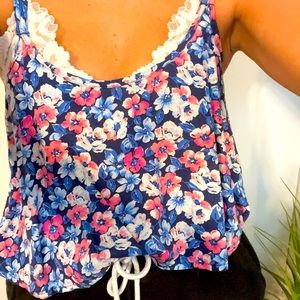 Hollister blue cropped tank with flowers